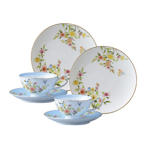 NARUMI 鳥語花香骨瓷茶杯組+點心盤-4入