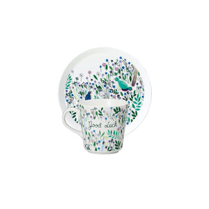 NARUMI Anna Emilia 祝福之語骨瓷馬克杯+點心盤-Good Luck-2入