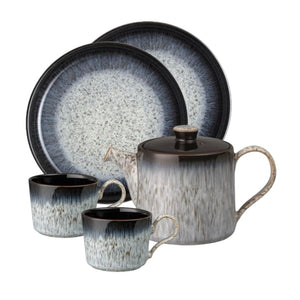 Denby 光環茶壺+茶杯/咖啡杯組-2入+點心盤-2入