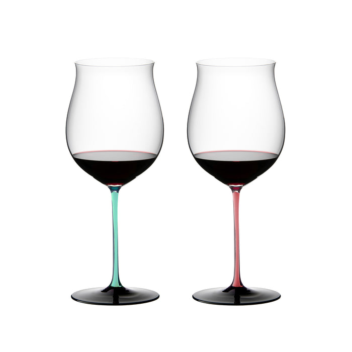 【居禮獨家】Riedel  時尚撞色Sommeliers Black Series Burgundy 勃根地手工紅酒杯-粉紅薄荷綠限定款-2入