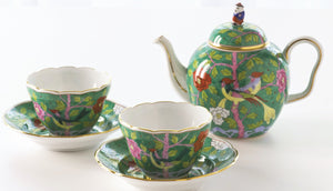 【新品】 鶼鰈情深(綠) 中式茶具1壺2杯組精裝禮盒-台日限定