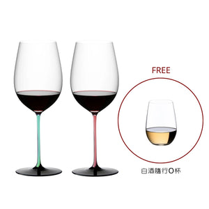 【居禮獨家】Riedel Sommeliers Black Series 波爾多手工紅酒杯-粉紅薄荷綠對杯 + 隨行O白酒杯 - 3入