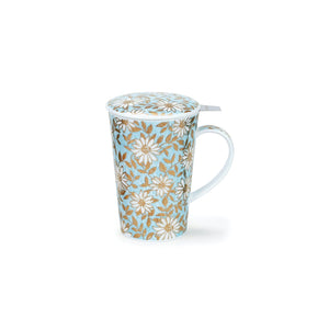 Dunoon 福菊骨瓷馬克杯三件組(骨瓷馬克杯+不鏽鋼濾網+杯蓋)-440ml
