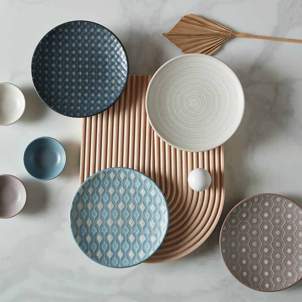 Denby 印象圖騰4色點心盤+印象4色馬克杯-8入