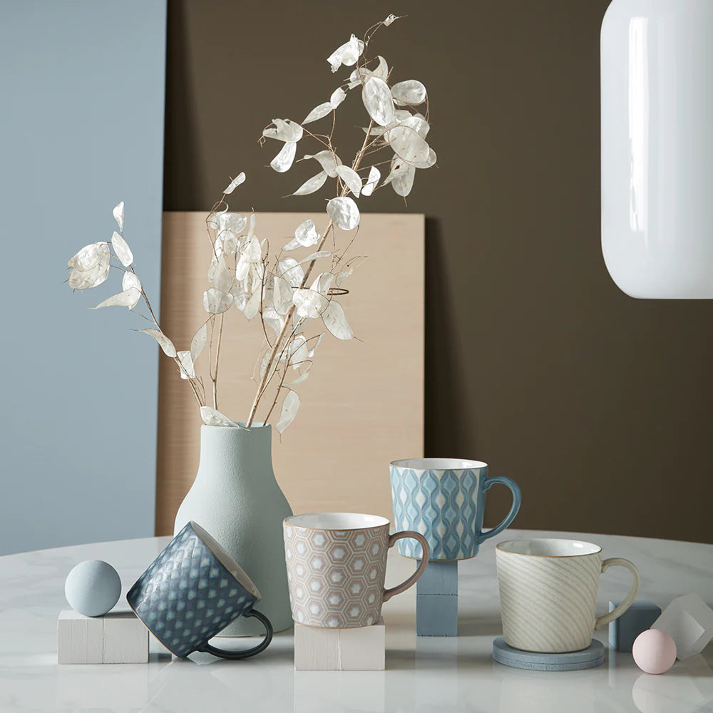 Denby 印象圖騰4色點心盤+印象4色馬克杯-8入