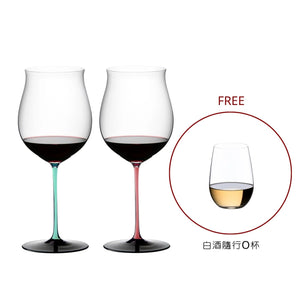 【居禮獨家】Riedel Sommeliers Black Series 勃根地手工紅酒杯-粉紅薄荷綠對杯 + 隨行O白酒杯 - 3入