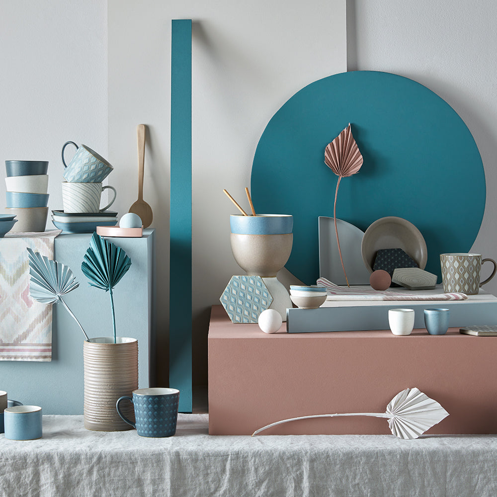 Denby 印象圖騰4色點心盤+印象4色馬克杯-8入