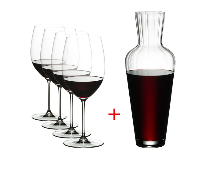 RIEDEL Veritas 5件超值組-買Cabernet/Merlot 紅酒杯4入，送Mosel醒酒器1只