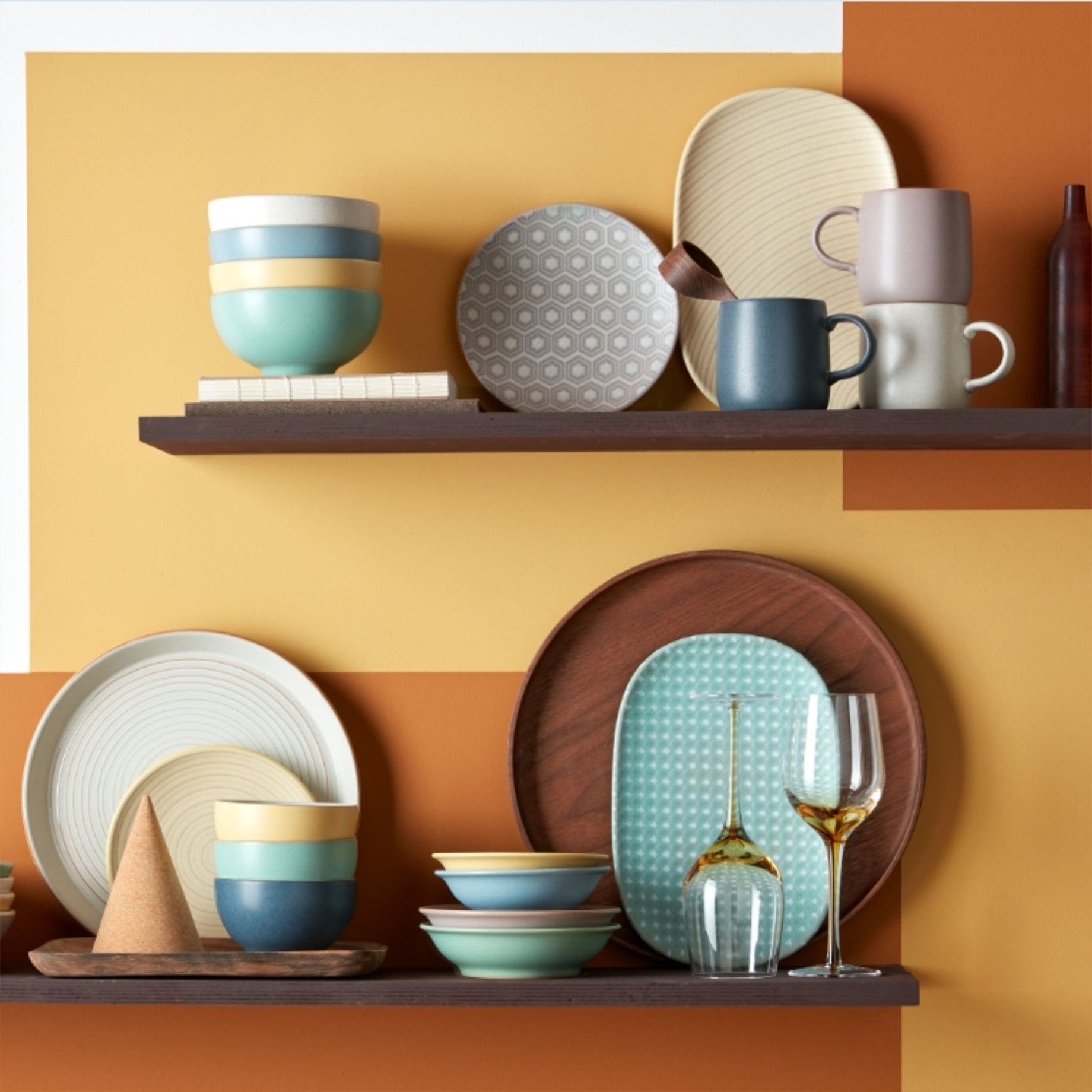 Denby 印象圖騰4色點心盤+印象4色馬克杯-8入