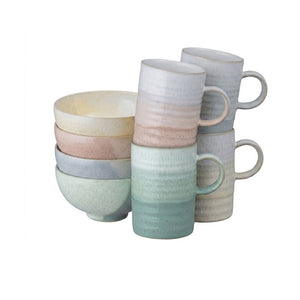 【新品】Denby 曜日柔彩4色飯碗+4入馬克杯禮盒