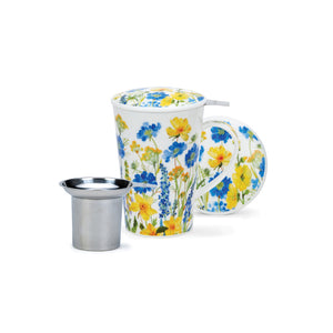 【新品】Dunoon 鄉野花影馬克杯三件組(骨瓷馬克杯+不鏽鋼濾網+杯蓋)-440ml