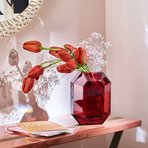 Baccarat Octogone 八角鑽型花瓶-紅-25cm