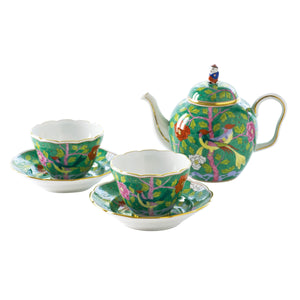 【新品】 鶼鰈情深(綠) 中式茶具1壺2杯組精裝禮盒-台日限定
