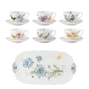 【任選】Lenox 蝶彩繽紛三明治盤+蝶彩繽紛2入茶杯組