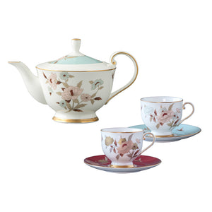 【新品】NARUMI 雅菊秋韻骨瓷茶壺+藍/紅茶杯三入組