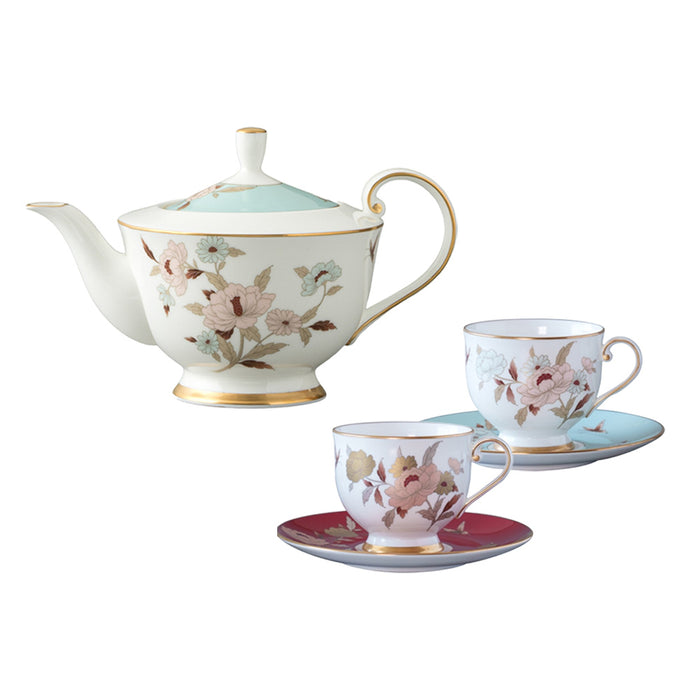 【新品】NARUMI 雅菊秋韻骨瓷茶壺+藍/紅茶杯三入組