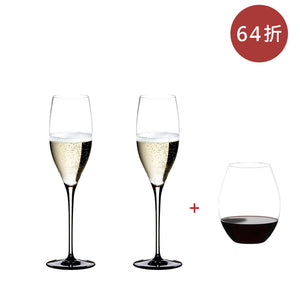 【組合限時64折】Riedel Sommeliers Black Tie Vintage 年份手工香檳杯-黑底-2入(再贈O to Go紅酒杯1入)