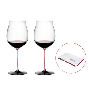 【居禮獨家】Riedel  時尚撞色Sommeliers Black Series Burgundy 勃根地手工紅酒杯-粉紅薄荷綠限定款-2入+專用超纖細擦拭布