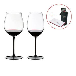 【新品/獨家限量】Riedel Sommeliers Black Series 勃根地+波爾多手工紅酒杯-黑梗黑底-2入 (加贈原廠擦拭布+原廠酒瓶保冷提袋)
