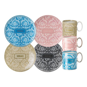 【新品/任選】Versace 巴洛克17cm點心盤(4色)+300ml馬克杯(3色)-4入