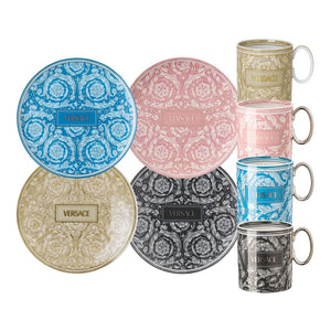 【新品/任選】Versace 巴洛克17cm點心盤(4色)+300ml馬克杯(4色)-4入