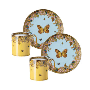 Versace 摩登凡賽斯花園300ml馬克杯+17cm點心盤-4入