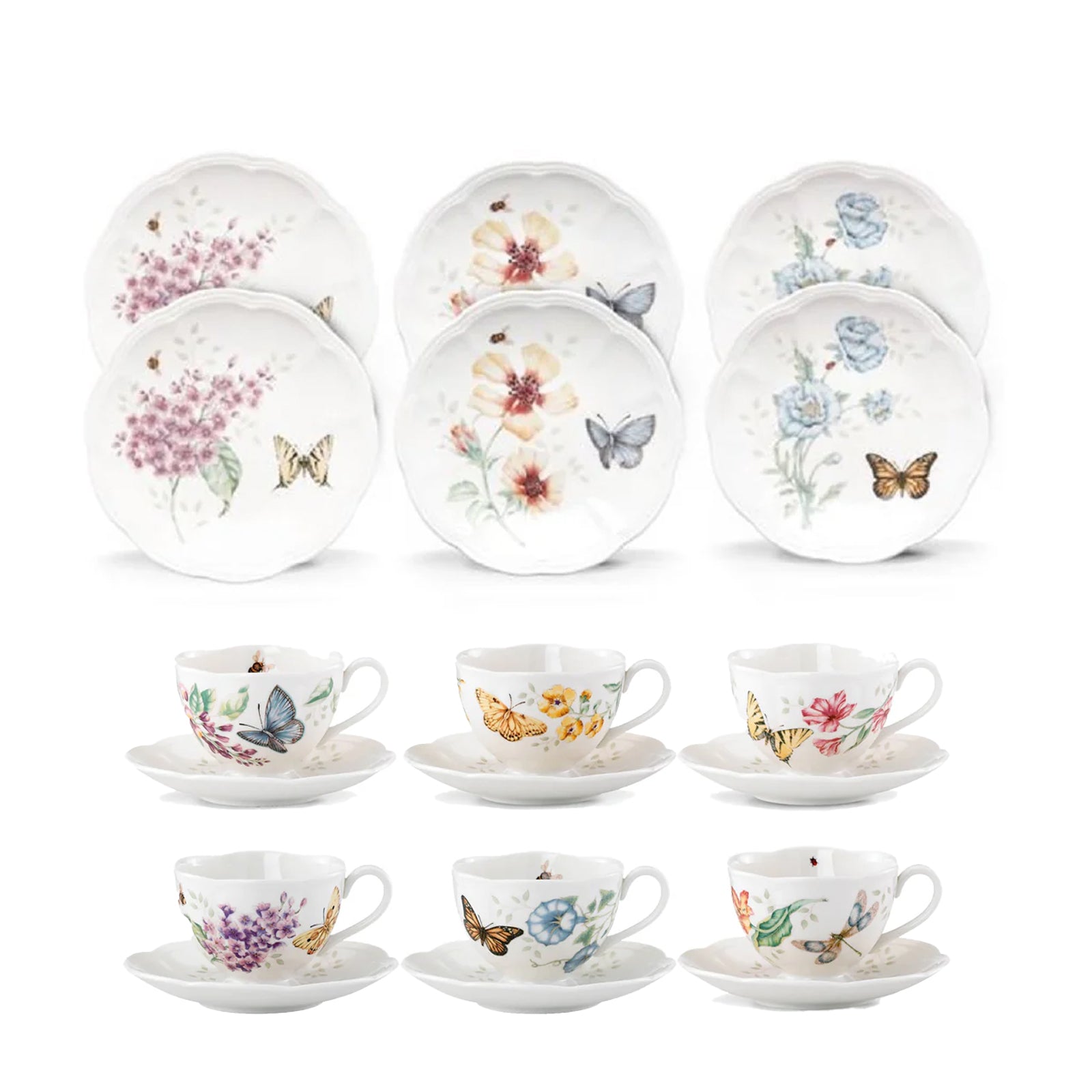 Lenox 蝶彩繽紛點心盤+茶杯組-12入