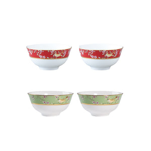 【新品】NARUMI 女王花園骨瓷飯碗-4入-紅+綠