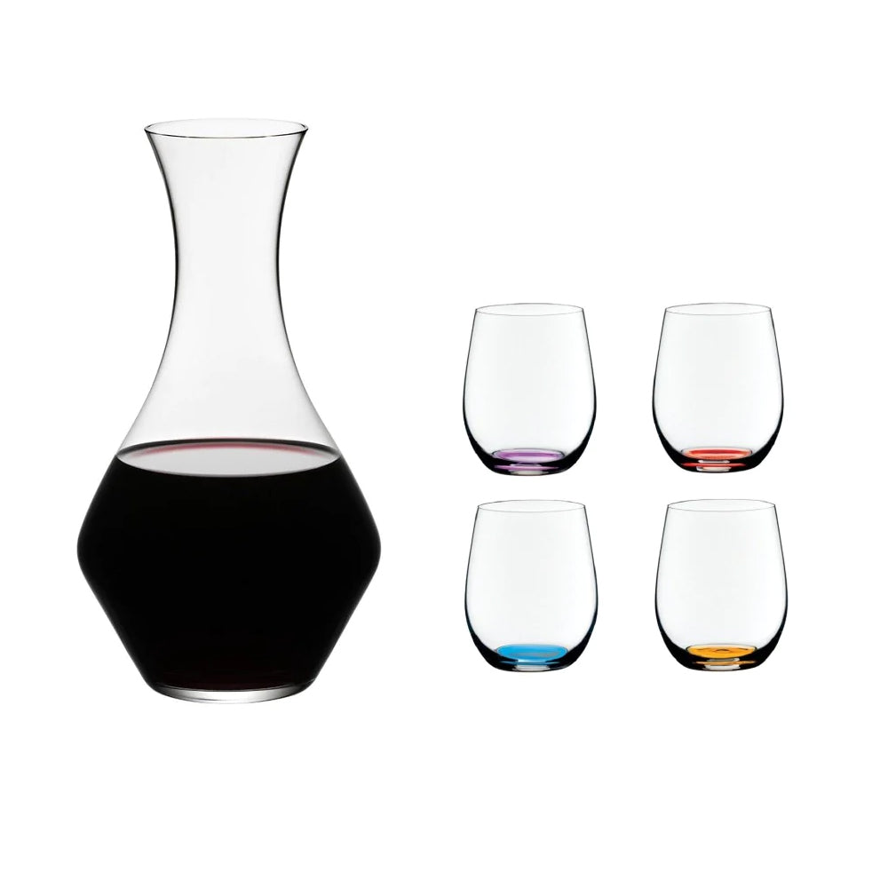 Riedel Happy O VOL. 2 彩色派對杯-土耳其藍/紫/紅/橘-4入+Cabernet醒酒瓶