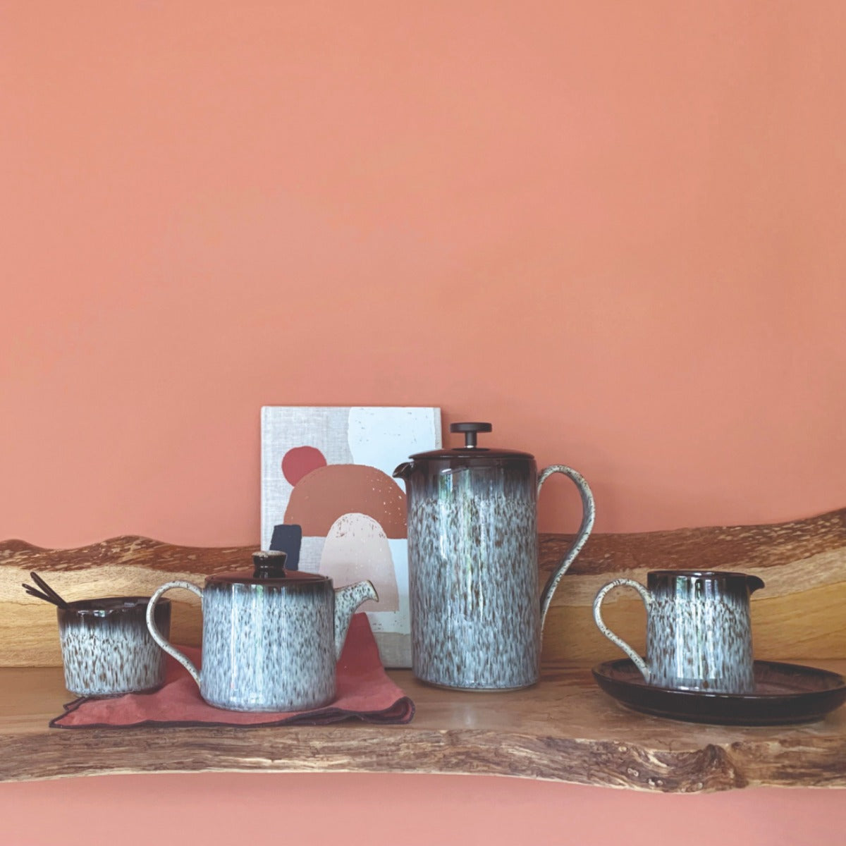 Denby 光環茶壺+茶杯/咖啡杯組-2入+點心盤-2入