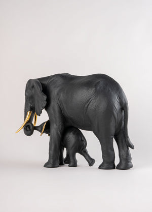 【限量】Lladro 大象媽媽與寶寶-黑金