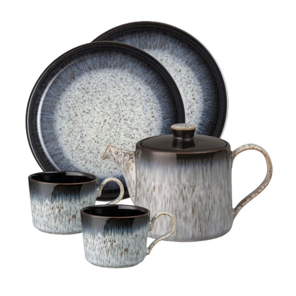 Denby 光環茶壺+茶杯/咖啡杯組-2入+點心盤-2入